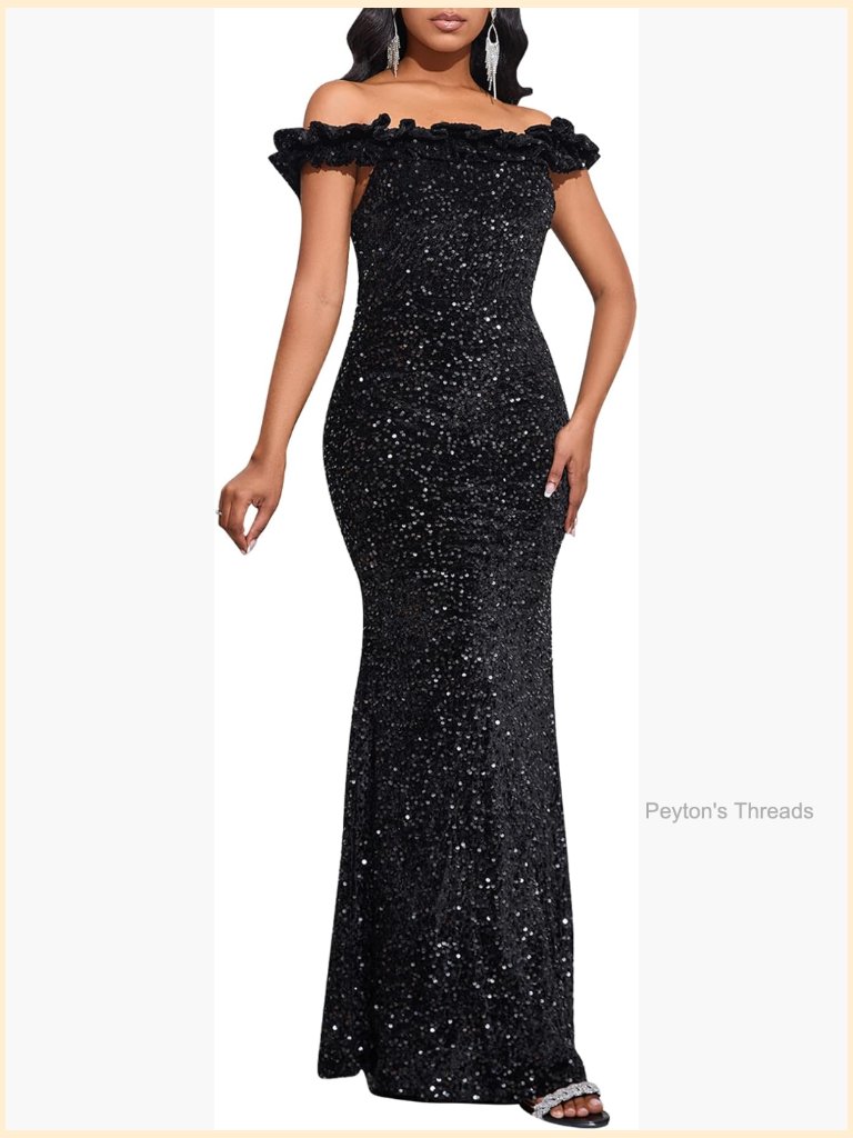 Elegant Mermaid Bodycon Maxi Dress Sequin Off Shoulder Cocktail Party Gown